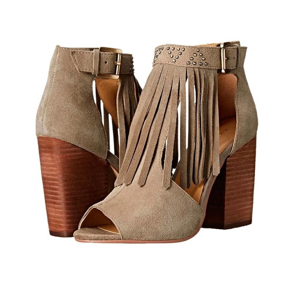 Chinese Laundry Women's Studded Fringe Suede Booties in Taupe Shoes Size 8.5